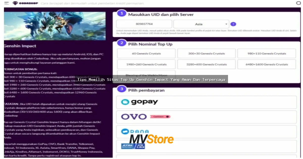 Tips Memilih Situs Top Up Genshin Impact Yang Aman Dan Terpercaya