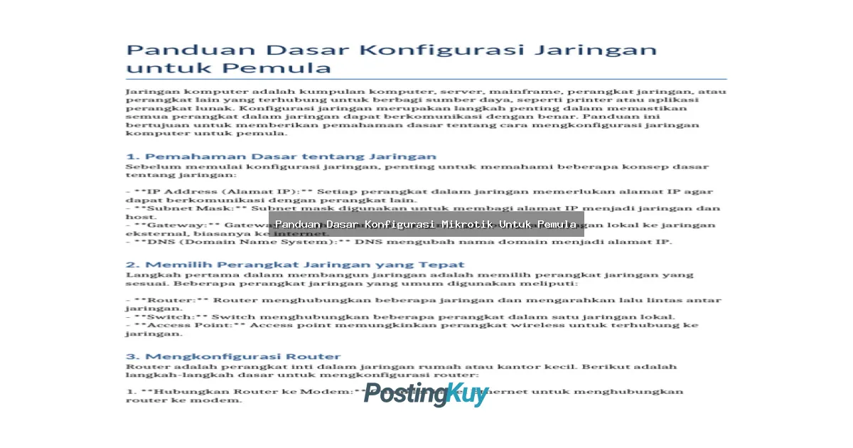 Panduan Dasar Konfigurasi Mikrotik Untuk Pemula: Step-by-Step Lengkap!