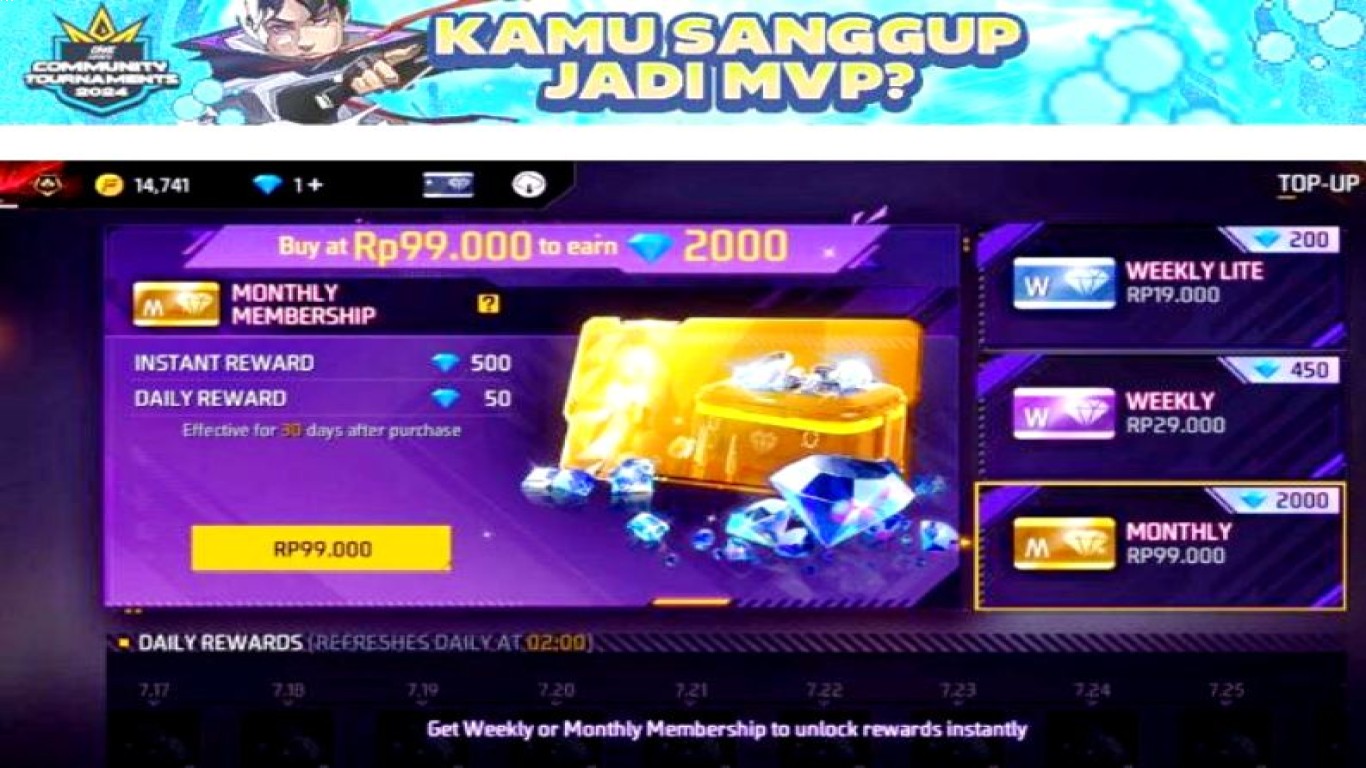 Kelebihan membership mingguan Free Fire dibanding top up biasa