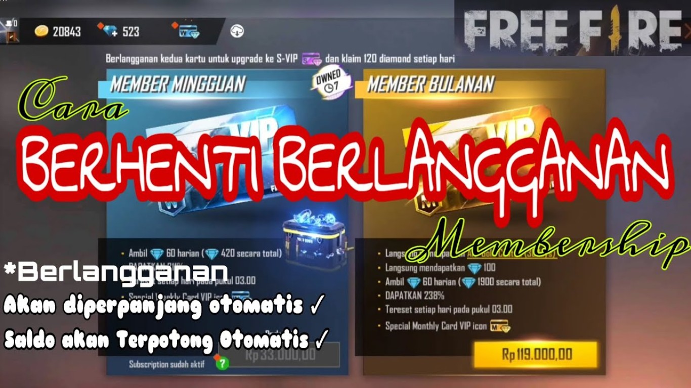 Cara refund membership mingguan Free Fire