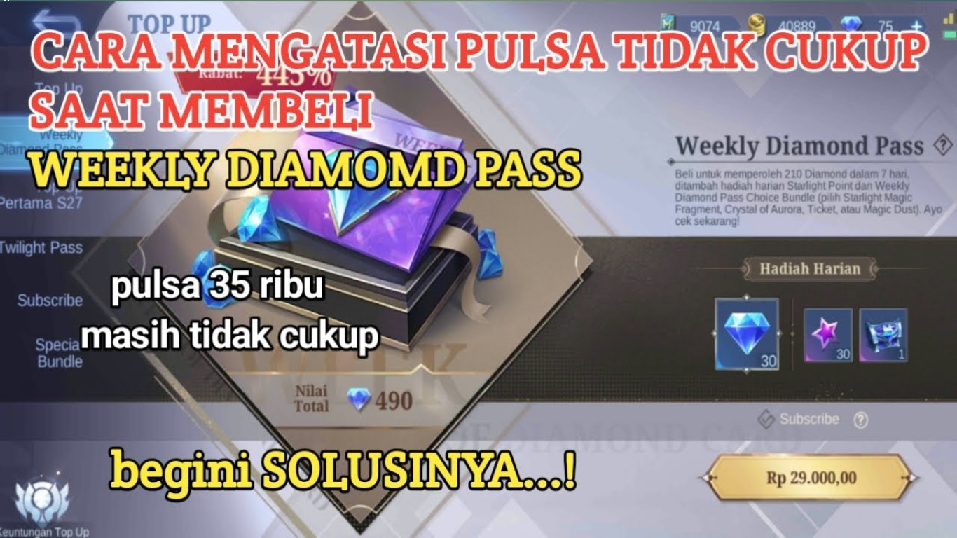 Cara top up Weekly Diamond Pass tanpa kartu kredit