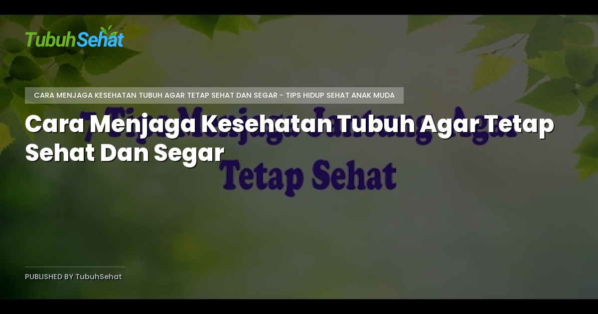 Cara Menjaga Kesehatan Tubuh Agar Tetap Sehat Dan Segar
