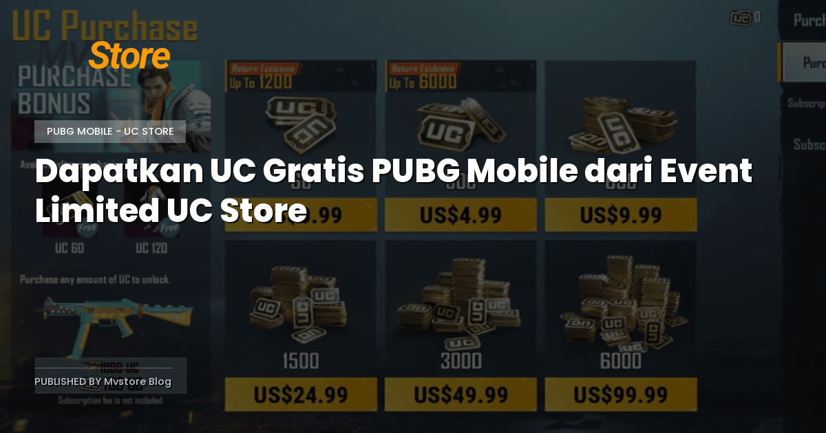 Dapatkan UC Gratis PUBG Mobile dari Event Limited UC Store